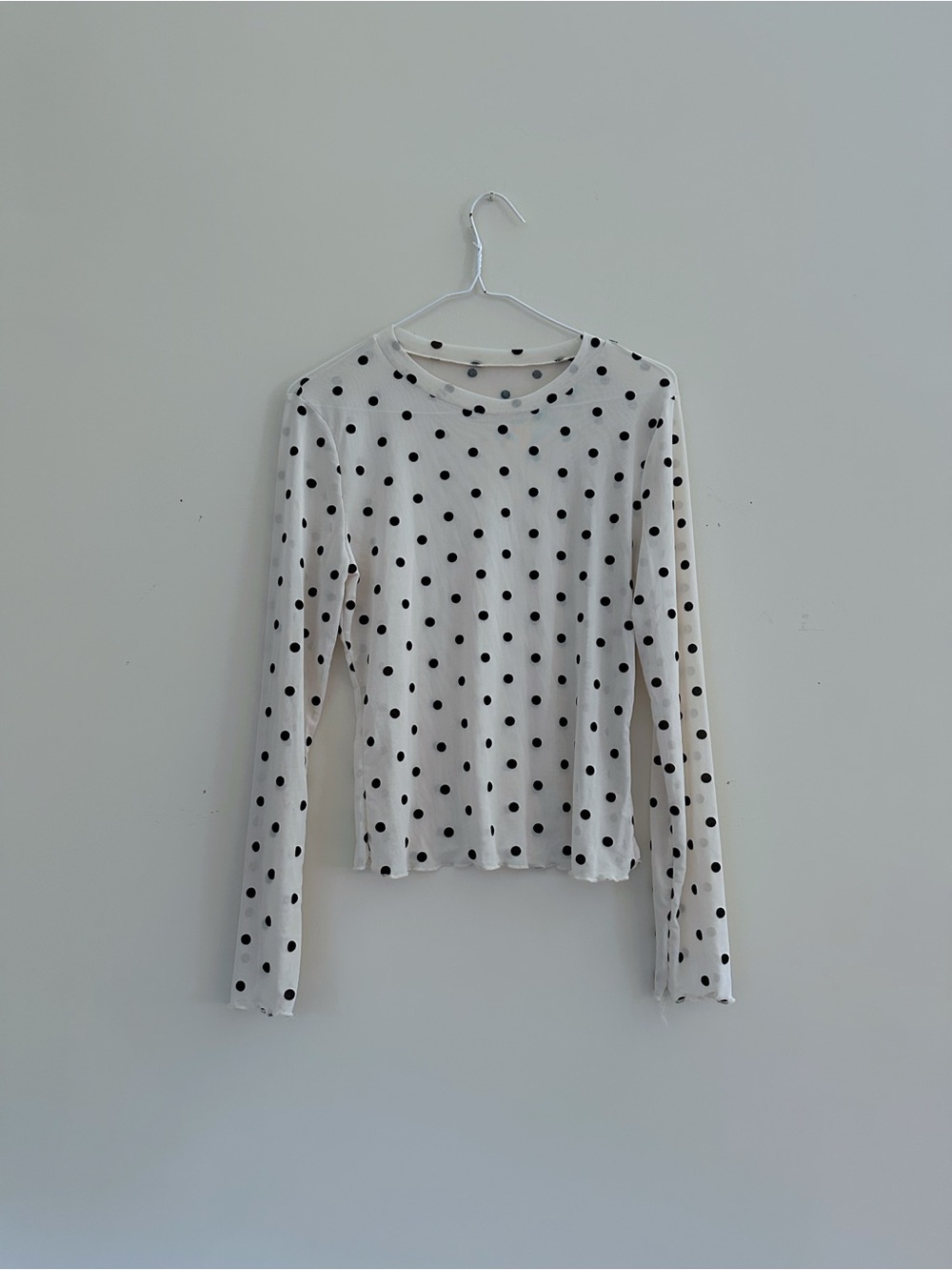 Brand new Women's Cream Polka Dot Long mesh Sleeve Top
